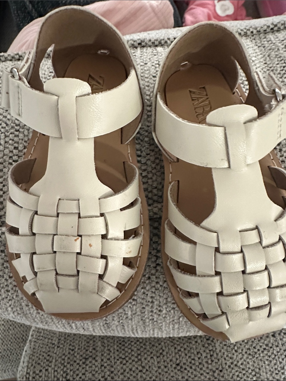 Zara Cream Woven Leather Baby Sandals